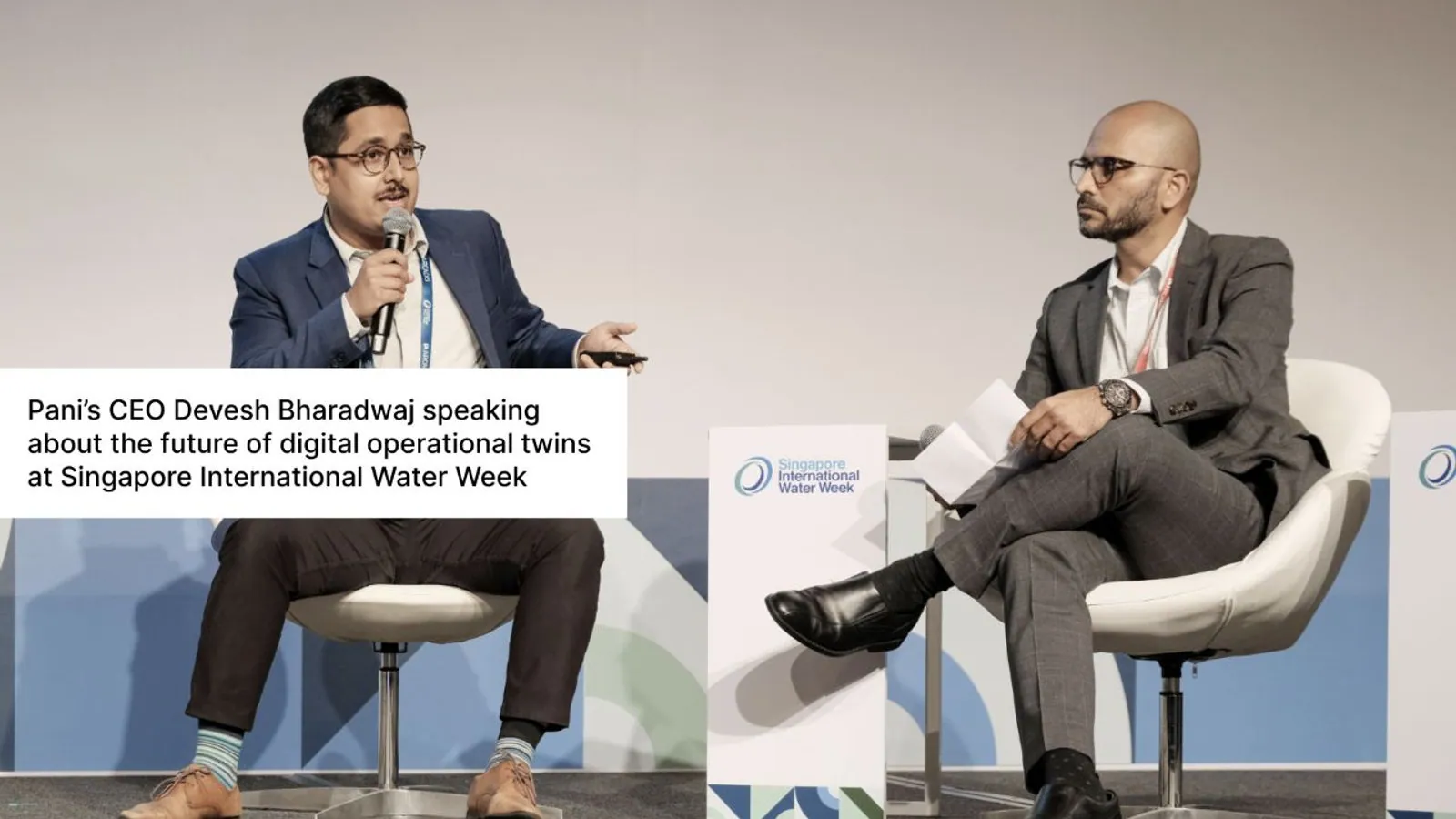 Pani CEO Devesh Bharadwaj speaking on stage at Singapore International Water Week