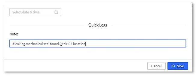 Example of a Quick Log entry in Pani